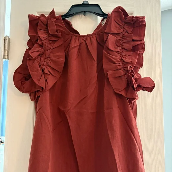 Ruffled Brown Sleeveless Top - Picture 2 of 8